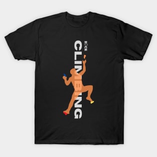 rock climbing with climber orange T-Shirt